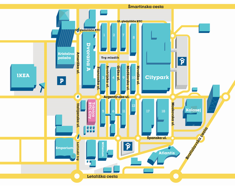 BTC City zemljevid Diši po domačem Tržnica