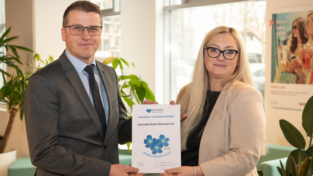 UniCredit Bank: Prva banka v Sloveniji s certifikatom Demenci prijazno podjetje