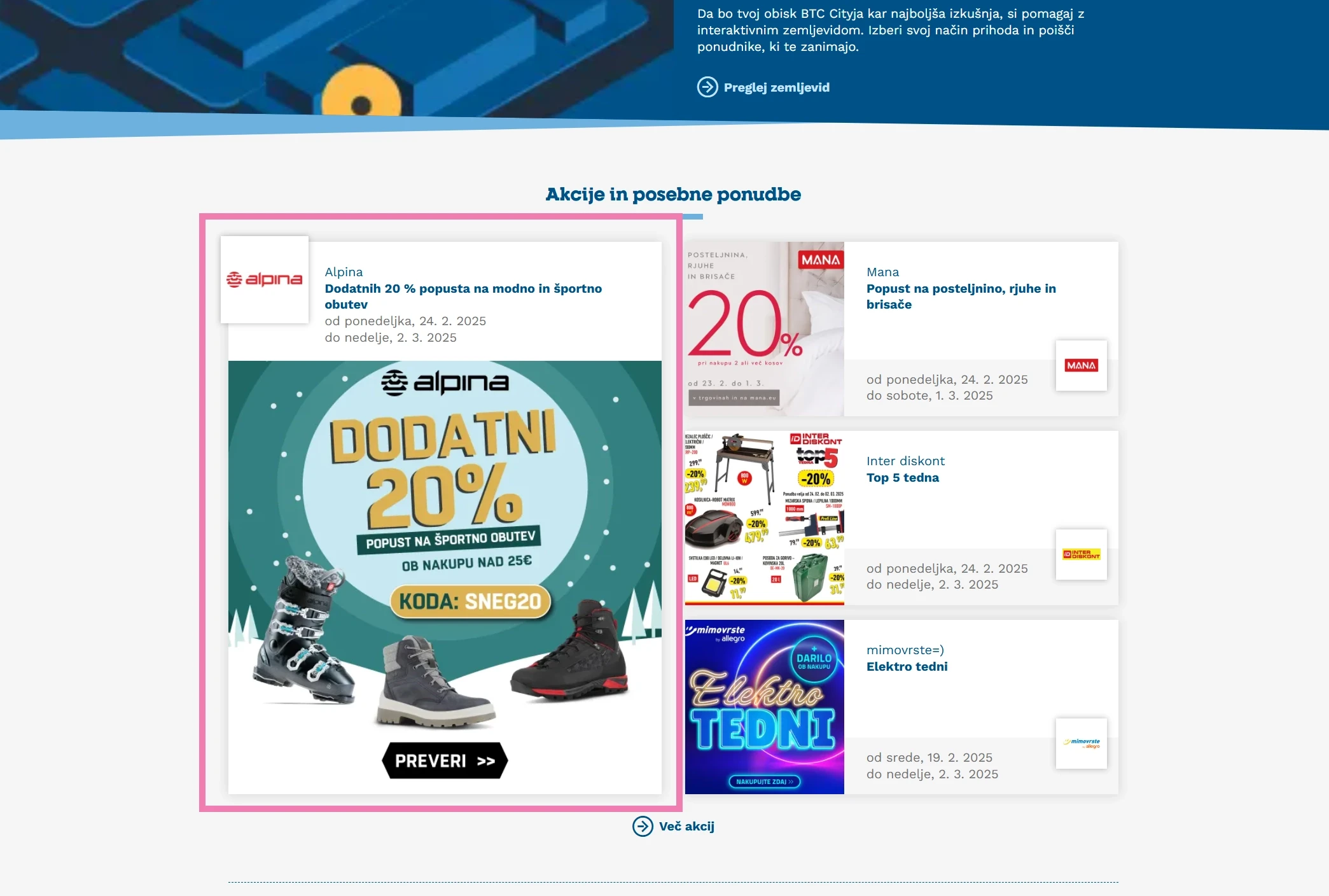 Vstopna stran btc city izpostavljena akcija